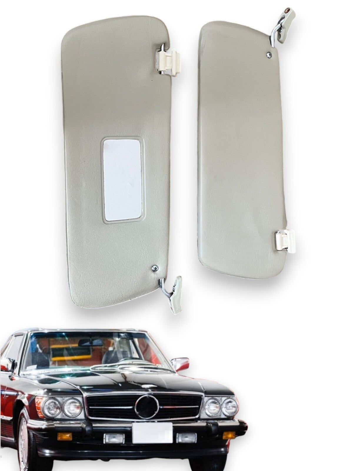 Sonnenblenden Sunvisor Paar mit Stangen + Clips für Mercedes SL R107 Pergament.