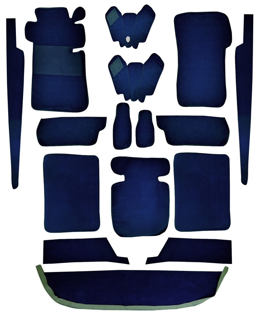 Teppichsatz Teppich für Mercedes W110 kleine Heckflosse Gummi Absatzschoner Blau