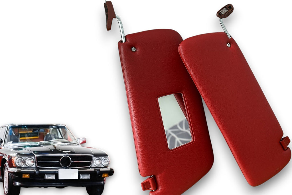 Sonnenblenden Sunvisor Paar mit Stangen + Clips für Mercedes SL R107 Rot.
