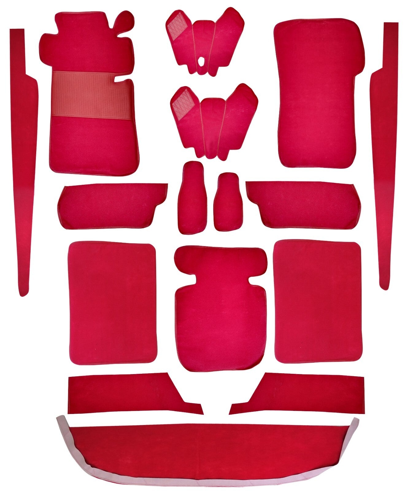 Teppichsatz Teppich für Mercedes W110 kleine Heckflosse Gummi Absatzschoner Rot.