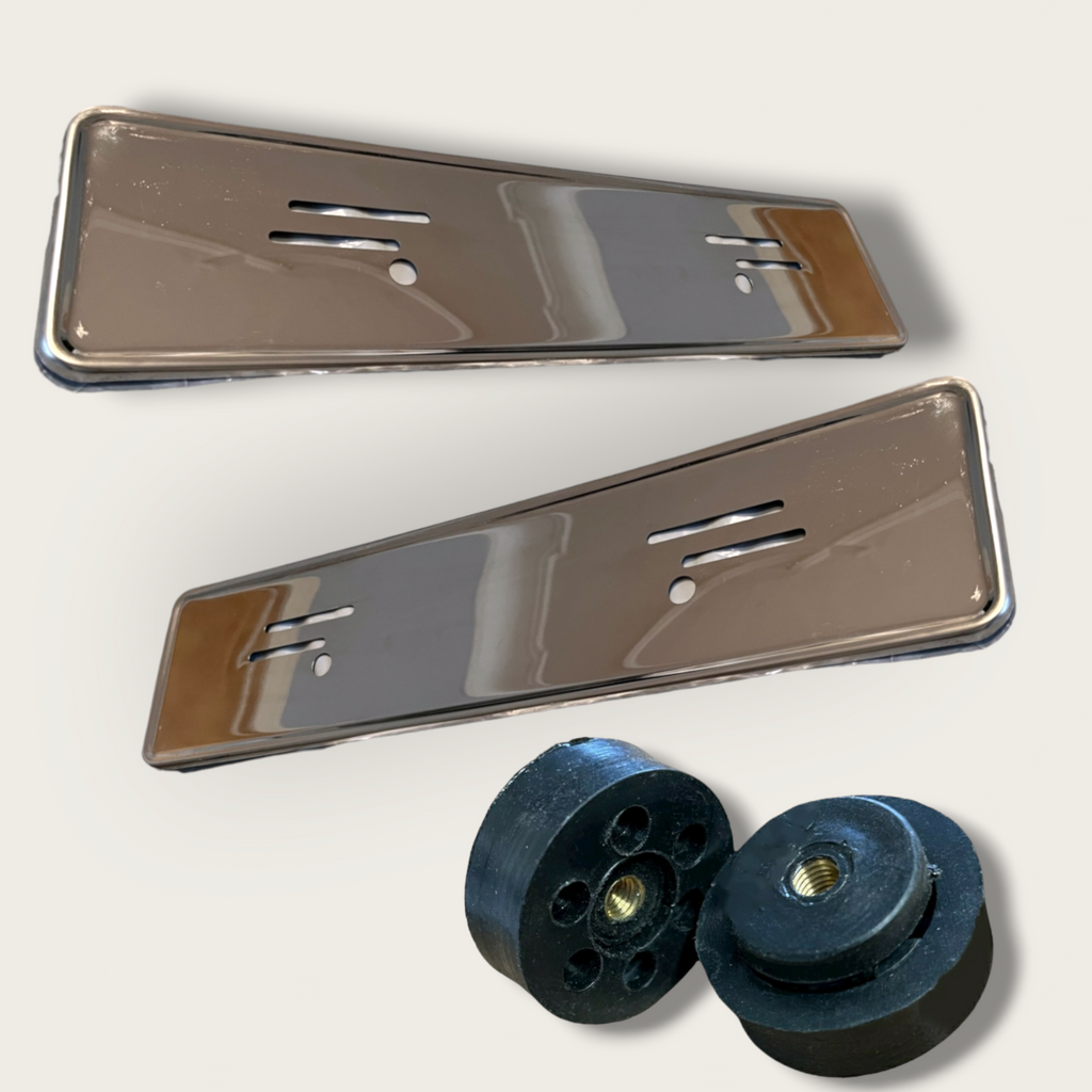 Kennzeichenblende Kennzeichenhalter Chrom Set für Mercedes R107 W123 W114 W115