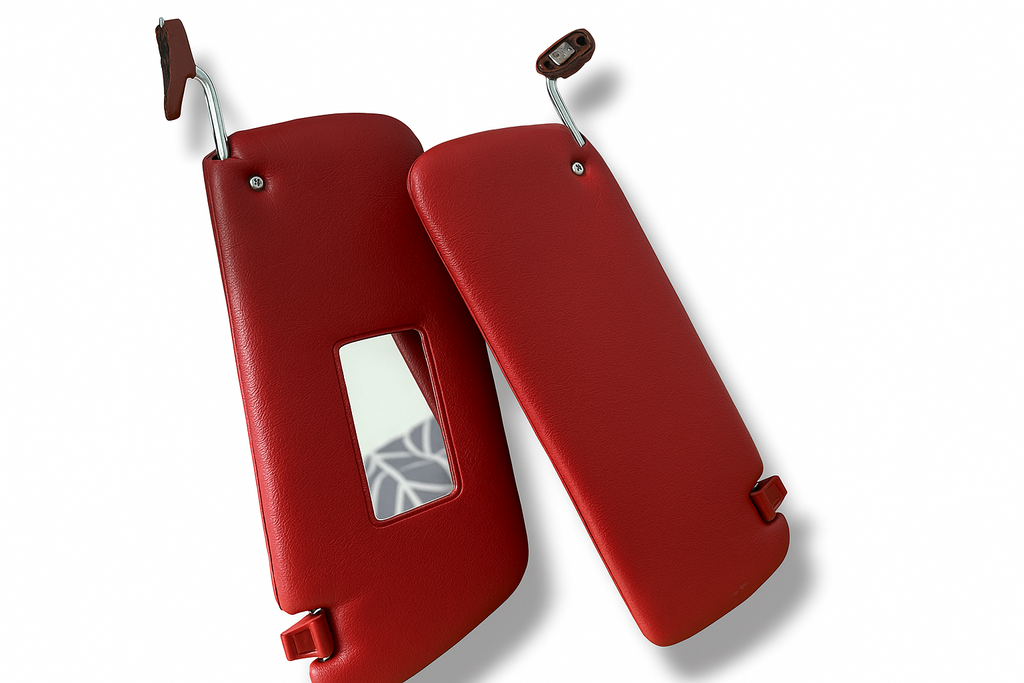 Sonnenblenden Sunvisor Paar mit Stangen + Clips für Mercedes SL R107 Rot.