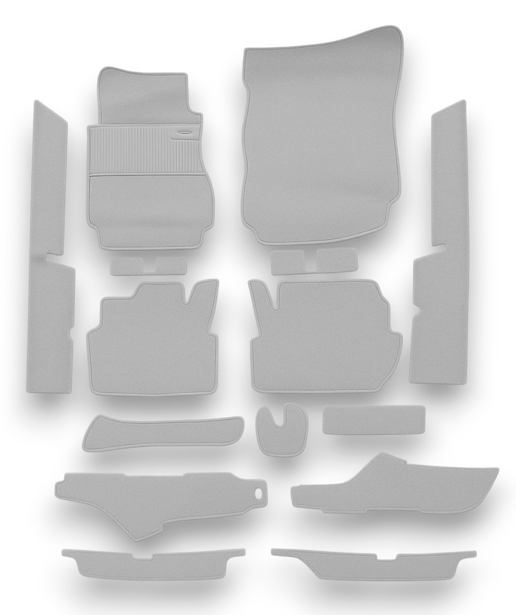Teppichsatz Teppich für Mercedes W123 Coupe Gummi Absatzschoner Grau.