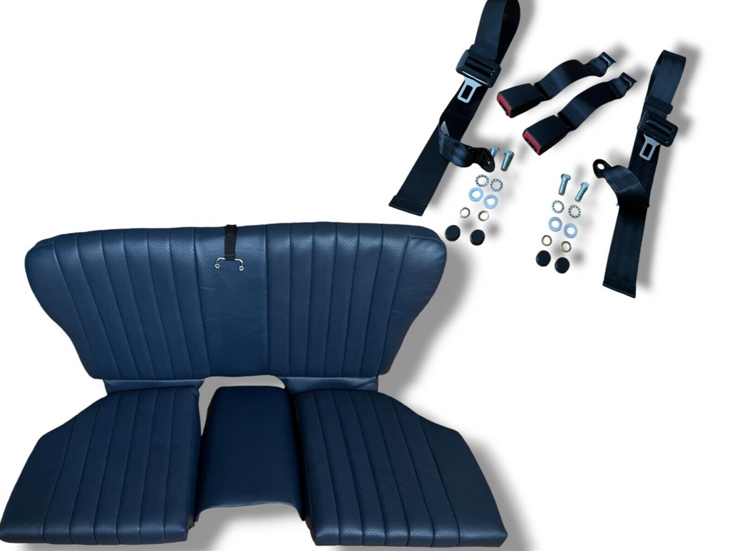 Rückbank Notsitz Kindersitz für Mercedes SL 107 klappbar blau + Sicherheitsgurte