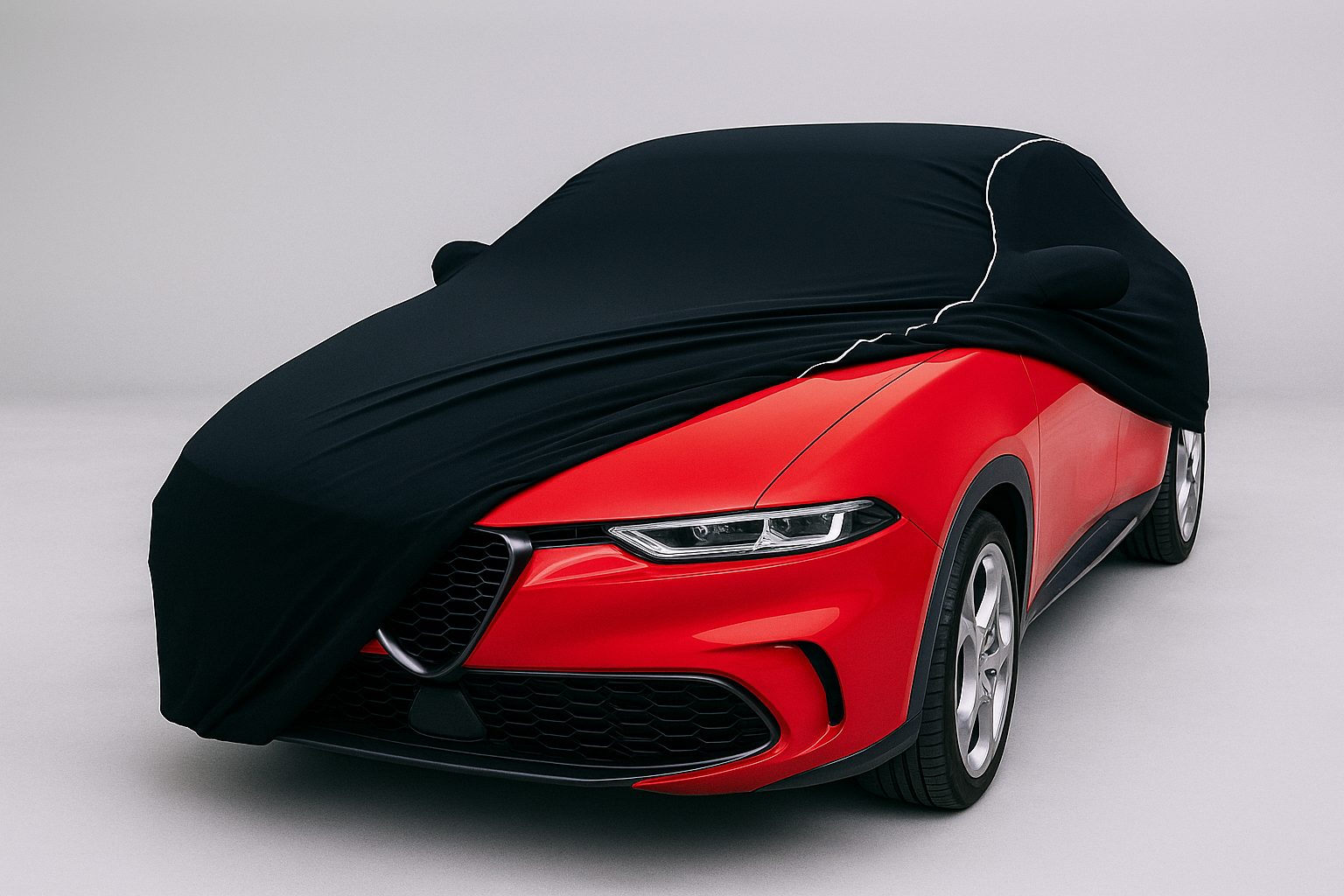 Ganzgarage Indoor Stretch Cover Carcover für Alfa Romeo Tonale Schwarz.