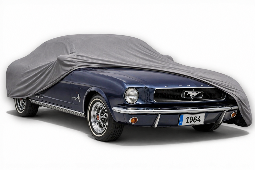 Ganzgarage Indoor Stretch Cover Carcover für Ford Mustang I 1964-1966 Grau
